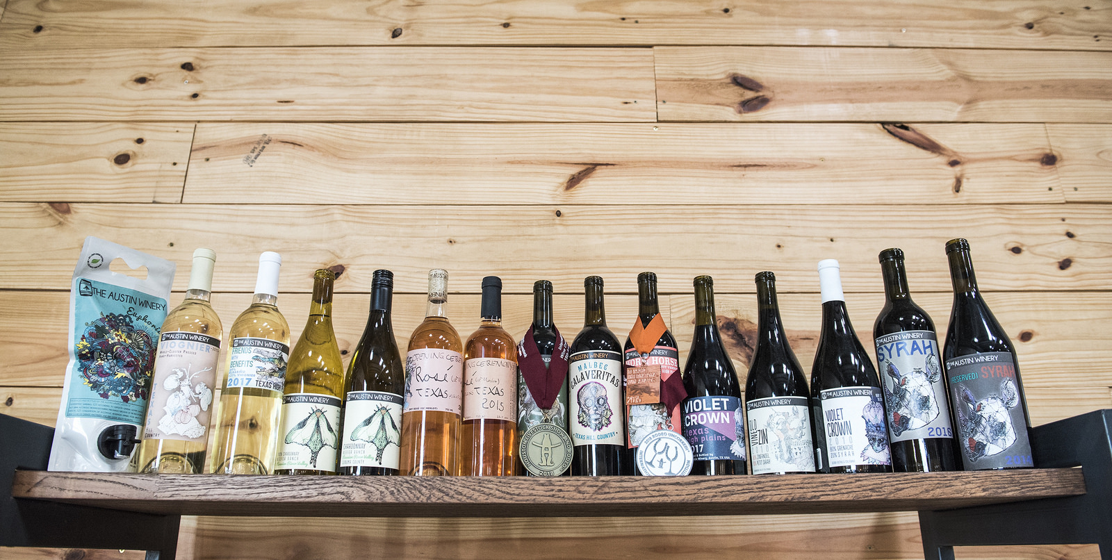 Bottles of wine on a shelf